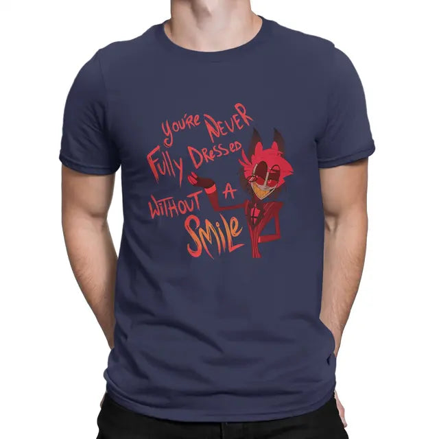 Hazbin Hotel T-shirt in cotone Alastor "You are never fully dressed without a smile"