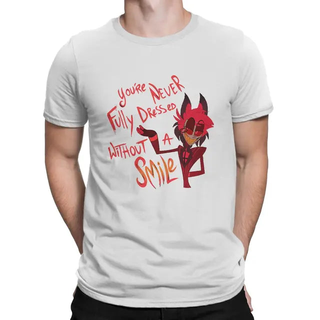 Hazbin Hotel T-shirt in cotone Alastor "You are never fully dressed without a smile"