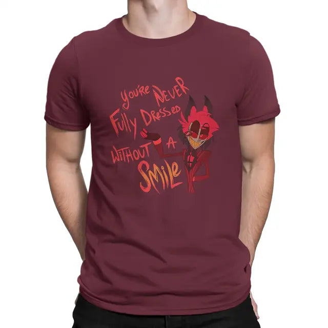 Hazbin Hotel T-shirt in cotone Alastor "You are never fully dressed without a smile"