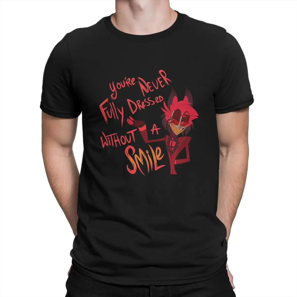 Hazbin Hotel T-shirt in cotone Alastor "You are never fully dressed without a smile"