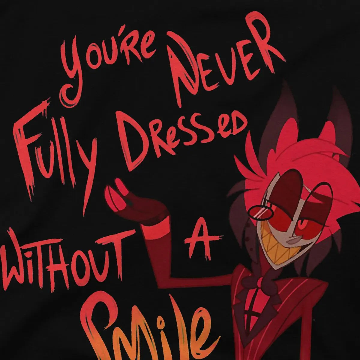 Hazbin Hotel T-shirt in cotone Alastor "You are never fully dressed without a smile"